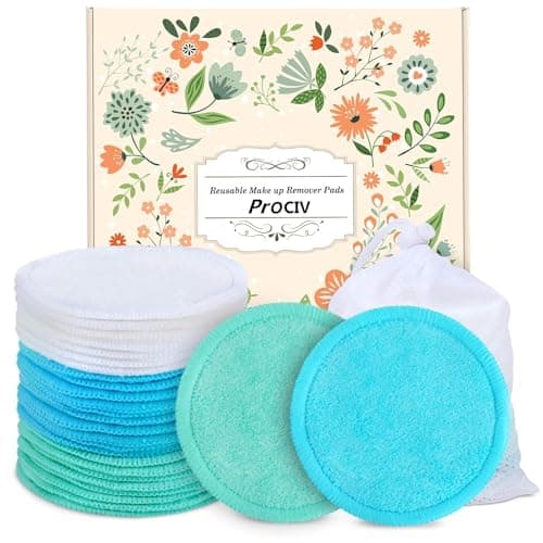Image of Reusable Makeup Remover Pads - 18 Packs Organic Reusable Cotton Rounds with Washable Laundry Bag for Toner Eco-Friendly Bamboo & Cotton Reusable Cotton Pads for Face All Skin Types (Blue-White-Green)