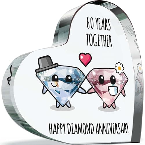 Image of 60th Anniversary Plaque Gifts for Wife Husband - Happy Diamond Anniversary - I Love You Romantic Acrylic Heart Gift For Women Men, 100mm x 100mm Present For Couples Sixtieth Wedding Anniversaries