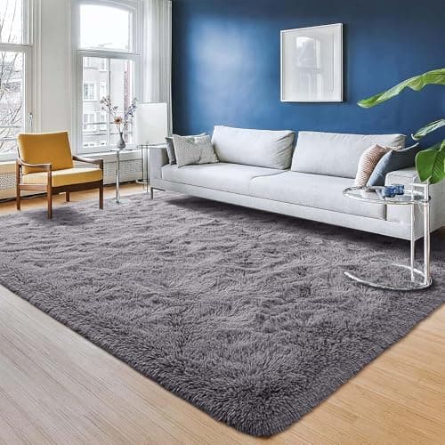 Image of INSPIRE HOMEWARE Rugs Living Room Large 200x290 cm Soft Fluffy Grey Rug Bedroom Non Shedding Modern High Pile Carpet for Lounge Nursery Rug for Kids Room