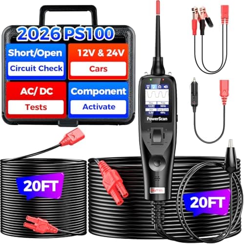 Image of 2026 Autel PowerScan PS100 Power Circuit Probe Tester, 12-24V Automotive Electrical Open/Short Breaker Finder, Component Activation Test Tool, AC/DC Trailer Relay Fuse Test, 40FT Cable, for 99% Cars
