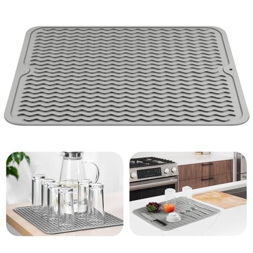 Image of OSDUE Silicone Dish Drying Mats - 40x30CM Non Slip, Heat Resistant Draining Board Mat for Kitchen - Easy Clean - Grey