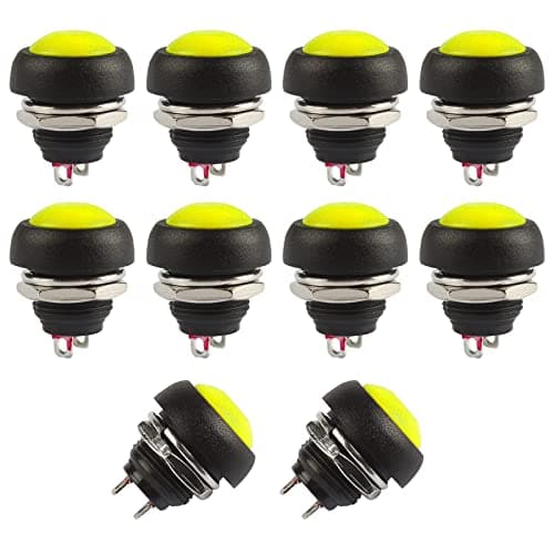 Image of Momentary Push Button Switches, Ampper 2 Pin On/Off AC 250V/1A 125V/3A DC 12V/3A 12MM Round SPST Normal Open Pushbutton Momentary Switches (Yellow, Pack of 10)