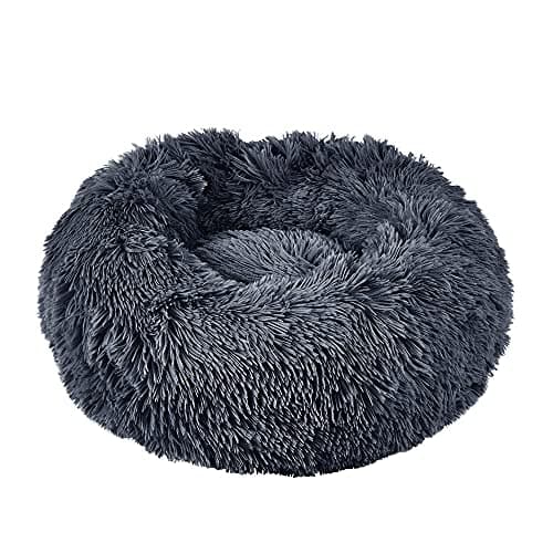 Image of Bunty Cat & Dog Donut Bed, Small - Plush, Fluffy Fur, Machine Washable - Anxiety Relief, Calming, Non-slip Design - Perfect for Dog, Puppy & Cat - Small, Grey