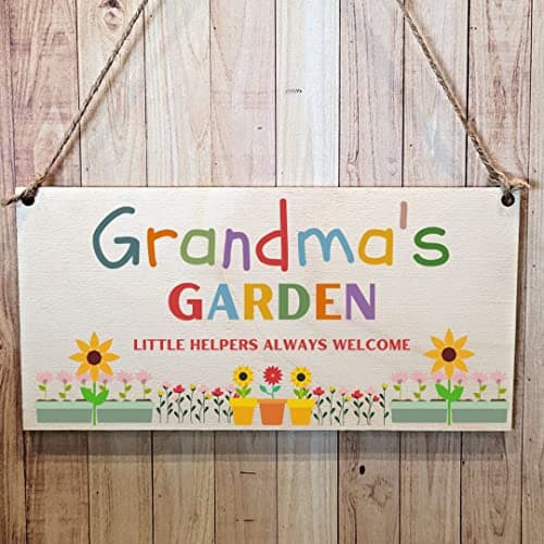 Image of Second Ave Grandma's Garden Wooden Hanging Gift Rectangle Sign Plaque Mother's Day Birthday