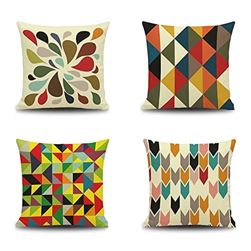 Image of Lieson Throw Pillow Cases Pack Of 4, Outdoor Throw Pillow Covers 16x16 Inch 40x40CM Rhombus Triangle Arrow Pattern Sofa Cushion Covers Multicolor, Linen