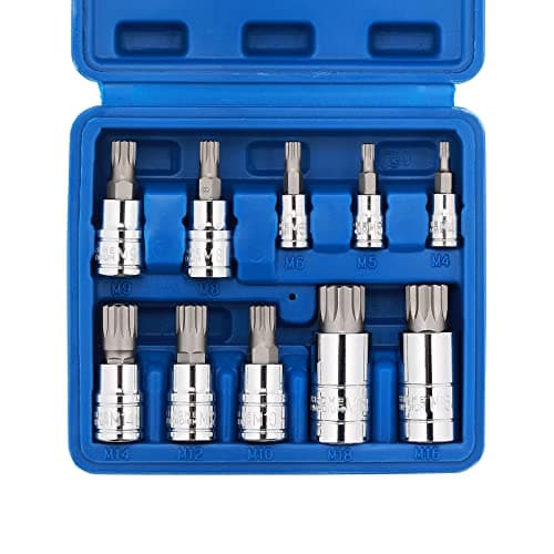 Image of CASOMAN 10PCS 1/4-Inch, 3/8-Inch & 1/2-Inch Drive XZN Triple Square Spline Bit Socket Set, M4-M18, 12 Point Tamper Proof, Cr-V Sockets and S2 Steel Bits