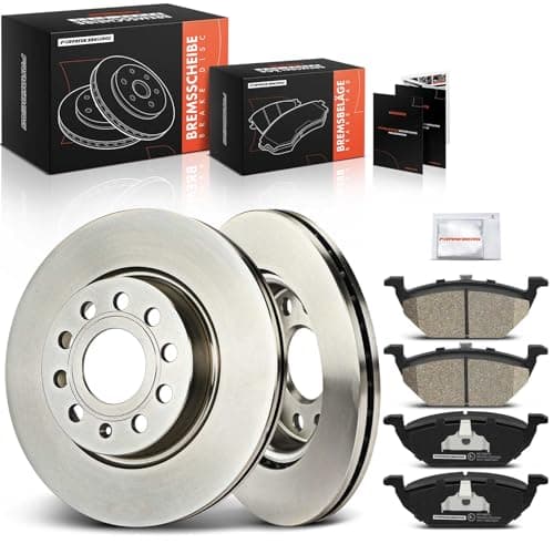 Image of Frankberg Brake Set incl. 2x Discs + 4x Pads Front Compatible with A3 8P1 Leon 1P1 A3 Sportback 8PA Golf Plus 521 5M1 Yeti 5L Replace# JZW698151,1K0615301AC