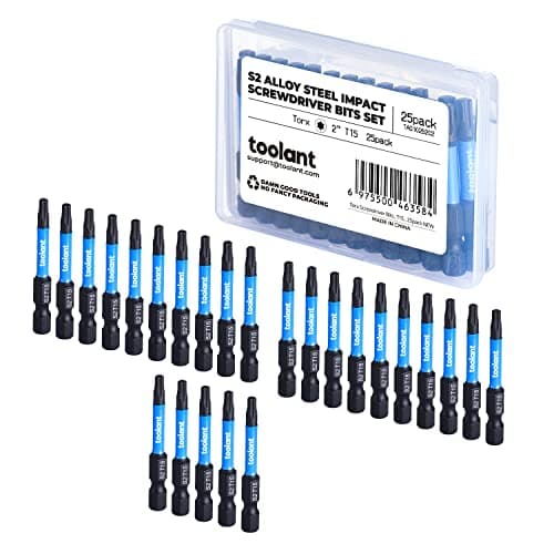 Image of toolant 2” Impact Torx Bits 25pack (T15), 1/4” Hex-Shank S2 Steel Screwdriving Star Bits, CNC Machined Tips Magnetic Power Bits, with Storage Box