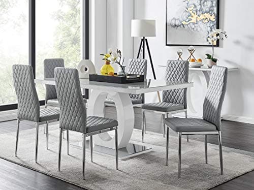 Image of Furniturebox UK Giovani & Milan 6-Seater Dining Set, Grey High Gloss Table & Grey Faux Leather Chairs