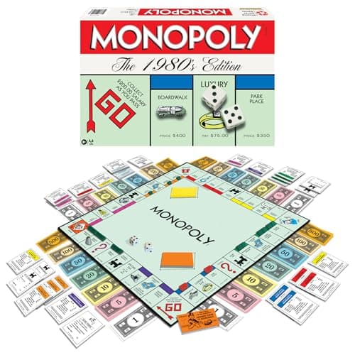 Image of Monopoly The 1980's Edition with Original 1980's Artwork & Components incl. All Classic Tokens, by Winning Moves Games USA, Classic Family Board Game with Classic Tokens, for 2 to 8 Players, Ages 8+