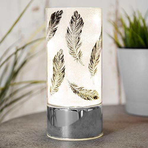 Image of Hestia Home Collection LED Glass Tube Light with Black Feather Design Shade 20cm high