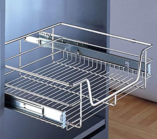 Image of Hilbri Origionals Pull out Soft Close Wire Storage Basket for Kitchen or Bedroom Drawers 6 In Polished Chrome Finish (For 400mm Drawer)