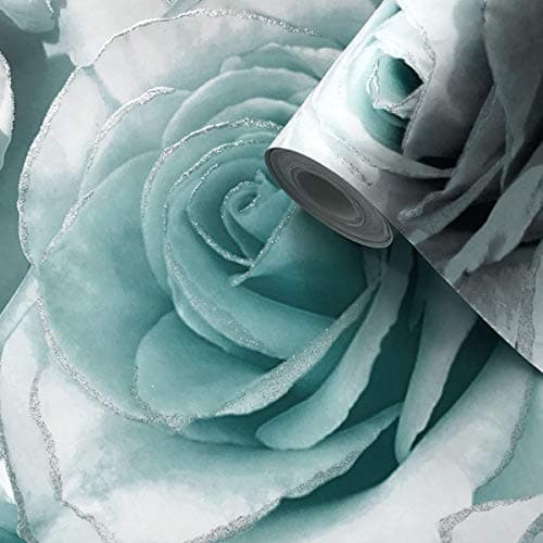Image of Y�L Madison Glitter Effect Wallpaper Roses Flowers Luxury Blown Vinyl Aqua