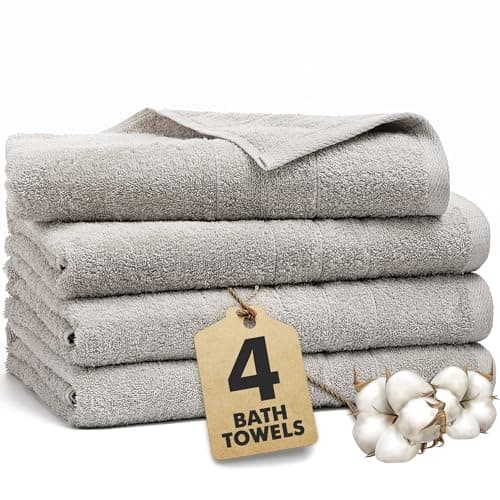 Image of Novo Home Bath Towels Set of 4 – 100% Cotton Light Grey Extra Large Towels for Bathroom, Spa Use (70x140 cm) – Super Soft and Quick Dry Large Bath Sheets for Adults