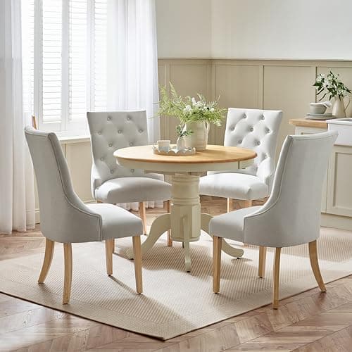 Image of Furniturebox UK Padstow Cream Wooden Extending Dining Table & 4 Belgravia Chairs Dining Set for 4, Living Room Furniture