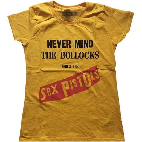 Image of The Sex Pistols T-Shirt Never Mind The Bollocks Original Album Official Ladies, Yellow, XL