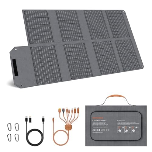 Image of MHPOWOS 80 W Portable Solar Panel, 19 V Foldable Solar Charger with USB C, USB A and DC Outputs, IP65 Waterproof, for Portable Power Station, iPhone, iPad, Camping, Hiking, Outdoor Travel