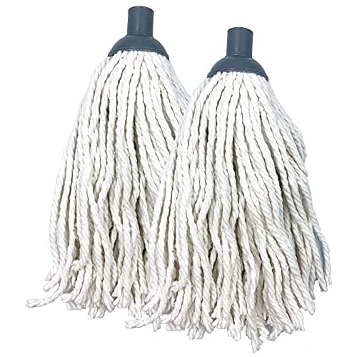 Image of Pack of 2 Cotton Mop Heads Replacement − Super Absorbent Floor Mop, Twist and Lock Cotton Head with a Plastic Socket Effective for Cleaning Floors for Domestic & Commercial Use