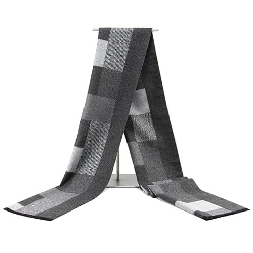 Image of MAKFORT Men's Scarf Black Grey Striped Autumn Winter Thick Cashmere Men's Scarf, Tassel 180 * 30 cm