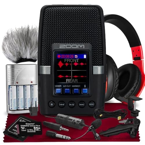 Image of Zoom H2essential Multi Microphone Recorder, 32 Bit Float, Portable Recorder with 3 Built-in Microphones + Headphones with Microphone, USB Cable, Hand Grip Tripod, Fur Microphone Muff