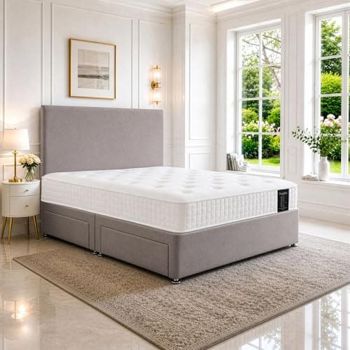 Image of SANA SLEEP Sleek 4FT Small Double Bed with Pocket Sprung Mattress & 2 Drawers | Compact Bedroom Set | Sturdy Frame for Comfort | Chic Divan Design | Modern Spaces Furniture (Silver Plush)