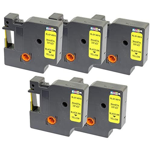 Image of 5X Compatible Tapes D1 40918 S0720730 Black on Yellow 9mm x 7m Replacement for DYMO LabelManager LM 160 210D 220P 260P 280 360D 420P 450D 500TS PnP MobileLabeler LabelPoint LabelWriter LW 400 450 Duo