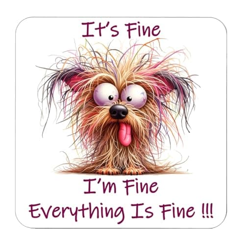 Image of Drinks Coaster It's Fine I'm Fine Everythig Is Fine (Dog) Funny Novelty Coaster - Gifts For Office Friends Colleague - Secret Santa Birthday Gift For Him Her (Purple - CO5210)
