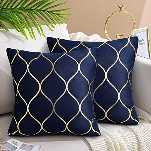 Image of Hanrunsi Cushions Covers Blue Velvet Decorative Pillows Covers Pack of 2 Soft Square Navy Blue Throw Pillow Case for Modern Homes Couch Sofa Bedroom Living Room Car 18 X 18