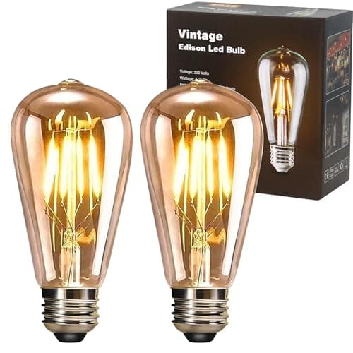 Image of YOUDIAN LED Edison Bulb, Vintage Light Bulb,4W E27 2700K ST64 LED Bulbs, Led Filament Bulbs, Antique Style Retro Amber Glass Screw Lamp 220V (2 Packs)