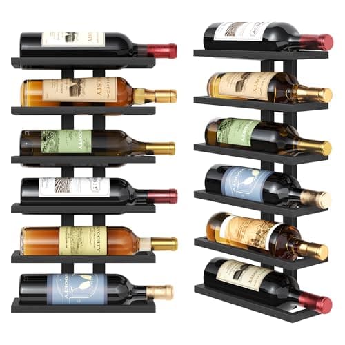 Image of FAVOOSTY Wine Rack Wall Mounted, 6 Tier Metal Wine Display Rack, Wine Rack Storage Holder Display Rack for Kitchen, Dining Room, Bar, Wine Cellar, Black