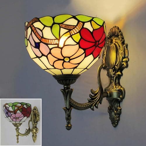 Image of Mengjay Wall Lamp, Wall Light Indoor Vintage Wall Lamp, Staircase, Bedroom, Living Room Wall Lights Made of Stained Glass Shade