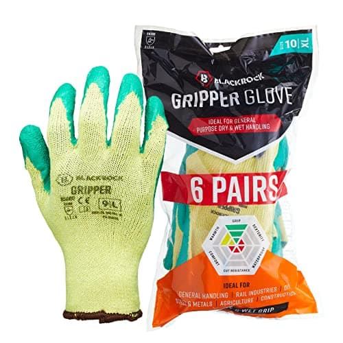 Image of Blackrock Pack of 6 Latex Gripper Work Gloves, Gardening, Mens and Womens, Heavy Duty, Thorn Resistant, Construction, Waterproof Palm, Thick Garden Safety Gloves, DIY - Size 10/XL