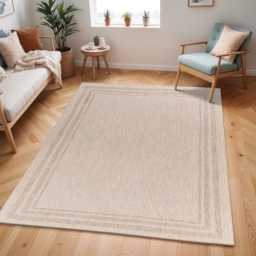 Image of Livabliss Georgia Colos Indoor Outdoor Carpet 160x213 cm, Large Boho Vintage Pattern for Living Room, Dining & Kitchen, Waterproof Stain Durable, Ivory Beige