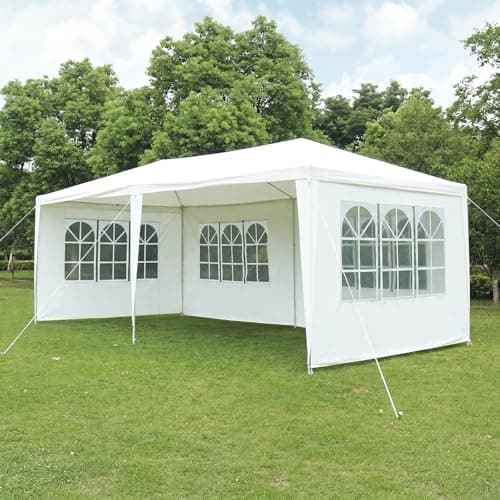 Image of Gazebo Marquee 6x3M Canopy Party Tent with Sidewall And Windows, Outdoor Gazebo Marquee Garden Wedding Party Tent Waterproof Patio Canopy for Sun Rain Shelter (6X3m White(4 Side ）)