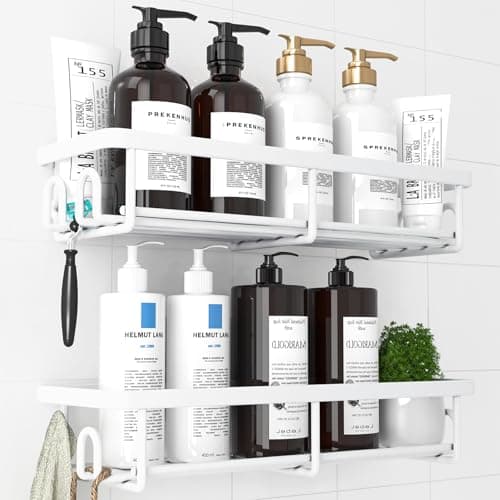 Image of Kitsure 2 Pack Rustproof Shower Caddy - Minimalist Style Bathroom Shelves, Wall-Mounted Shower Shelf, Large Capacity&Durable Bathroom Accessory, Large, White