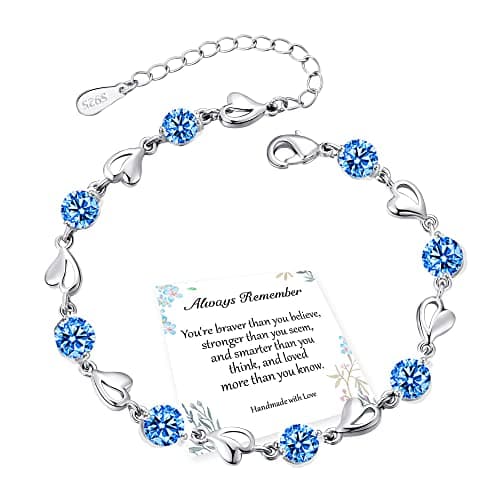 Image of EXGOX Sterling Silver Love Heart Bracelet - Shiny Crystal Diamond Adjustable Heart Bracelet for Women & Girls