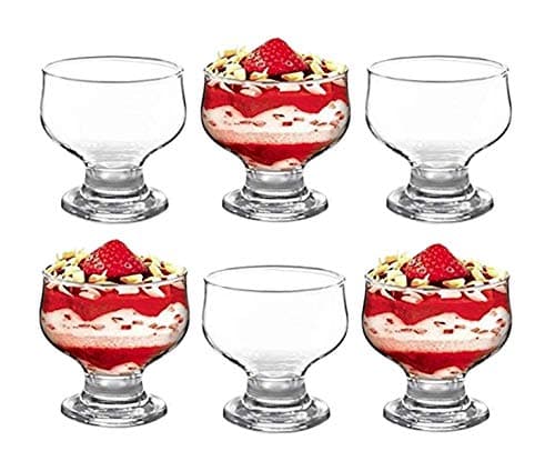 Image of GK Global Kitchen Glass Dessert Bowls Sundae Ice Cream Set of 6 Short Stemmed Tulip Prawn Cocktail Glasses Appetiser Fruit Salads Pudding Dishes Footed Dessert Sundae Cocktail Bowls