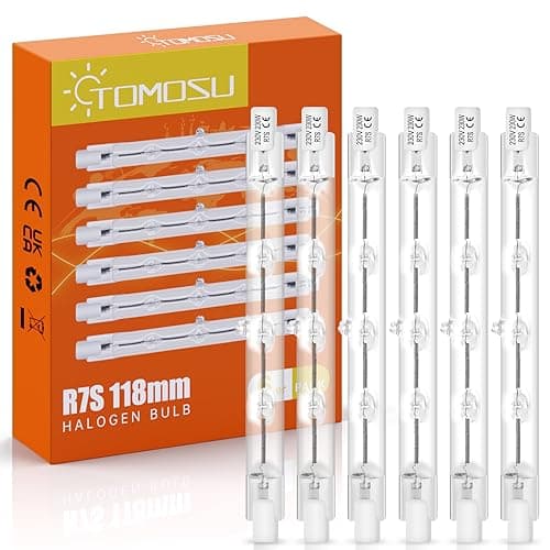 Image of Tomosu 6 Pack R7s Halogen Bulb 118mm 230W Dimmable 230V 4650lm 2800k Warm White Energy Saving Tungsten Linear Bulbs Floodlight J118 Security Light Bulb
