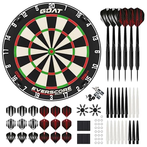 Image of GOAT - Everscore NXT LVL, Sisal Dartboard with Minimalist Design, Self-repairing Board, Minimises Bounce-outs, Long-lasting, Incl. Accessory Kit Steeltip 90 Pcs