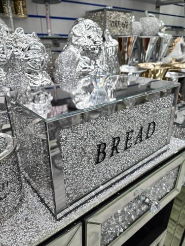 Image of Biznest Crushed Crystal Diamond Bread Bin Box Jar Kitchen Storage Container 35cm Perfect Shape Glass Container (Silver)