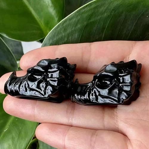 Image of Natural Black Obsidian Quartz Crystal Dragon Head Skull Carved Vivid Animal Gift