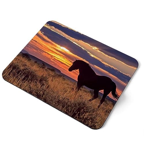Image of Destination Vinyl ltd Mustang Horse Sunset Wyoming America Flexible Rectangle 5mm Rubber Mouse Mat Pad Office Home Novelty Printed Desk Accessory #53086