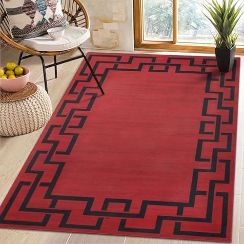 Image of AMEHA Area Rugs for Bedroom - Red Rugs Living Room 80x150 Cm Modern Carpet Hallway - Greek Key Style Non Shedding Durable Super Soft Rug Easy Care (Lexi)