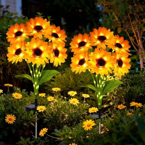 Image of Solar Lights Outdoor Garden, 2 Pack-12 Artificial Sunflowers with 8 Lighting Modes, Solar Powered & Waterproof for Garden Decorations Outdoor, Pathway, Yard, Patio – Ideal Gardening Gifts for Women
