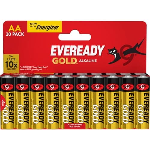 Image of Eveready Gold by Energizer - AA Battery (20 Pack) - Double A Batteries - 1.5V Alkaline - Reliable Power For Every Day Devices - 10 Year Shelf Life