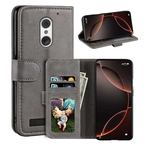 Image of UOGNADGD Leather Flip Cover Compatible with Emporia Smart 4 Wallet Case with Card Slots, Magnetic Closure, Stand Function, RFID Shockproof Folio (Gray)