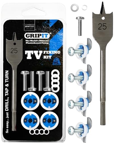 Image of Gripit Blue Heavy-Duty Plasterboard Fixings - TV Mounting Kit - Pack of 4 - Holds Up to 113kg - Reusable Drywall Anchor for TVs, Stud Walls, Kitchen Cupboards & Boilers – UK Designed