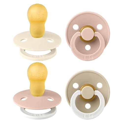 Image of BIBS Dummies Colour 4-Pack, BPA Free Dummy Pacifier, Round Nipple Soothers, Natural Rubber Latex, Made in Denmark. 18+ Months (Pack of 4), Blush Glow Mix