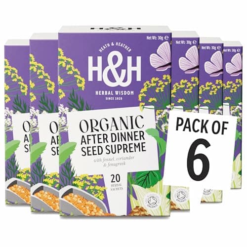 Image of Heath & Heather - Organic After Dinner Seed Supreme Tea with Fennel, Coriander & Fenugreek • Gluten-Free Digestive Blend • Naturally Caffeine-Free • Vegan • Multipack 6 x 20 Boxes (120 Tea Bags)