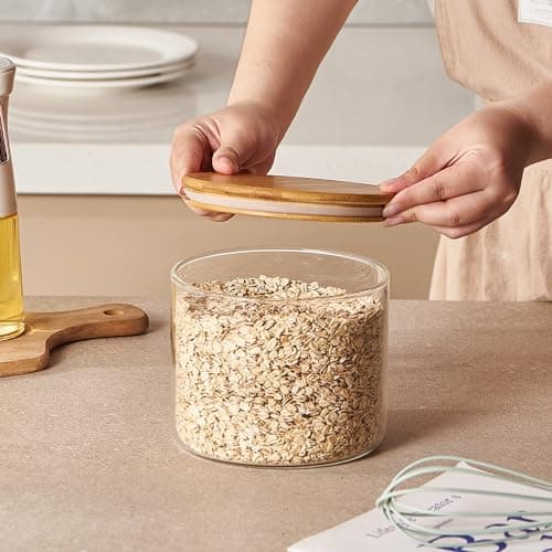 Image of ORNAMI Wide Mouth Borosilicate Glass Storage Jar with Airtight Bamboo Lid | Large Capacity Canister Ideal for Bulk Kitchen Storage (2L)